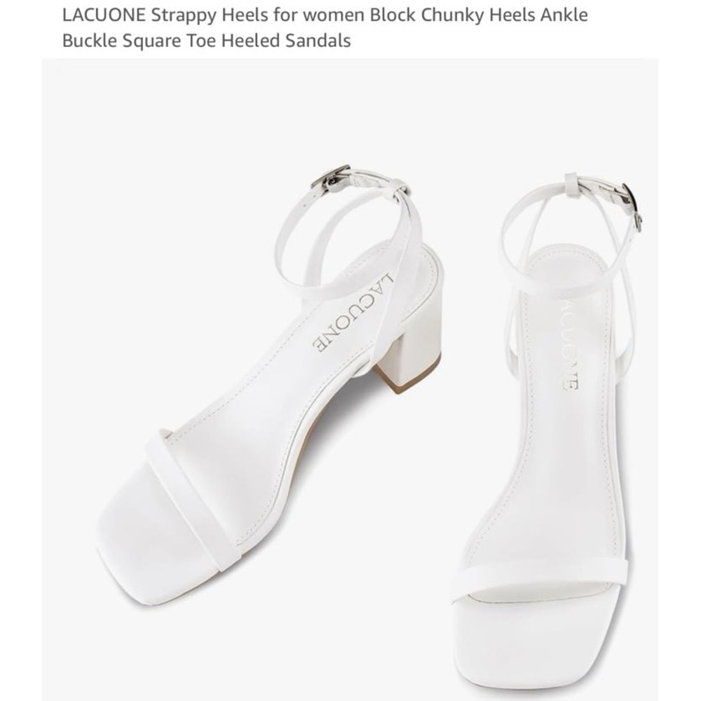 NEW LACUONE white Strappy Heels for women SIZE 11 Block Chunky Heels.